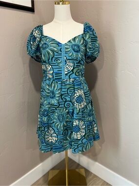 House of Harlow 1960 Blue Floral Puff-Sleeve Mini Dress. Size M NWT